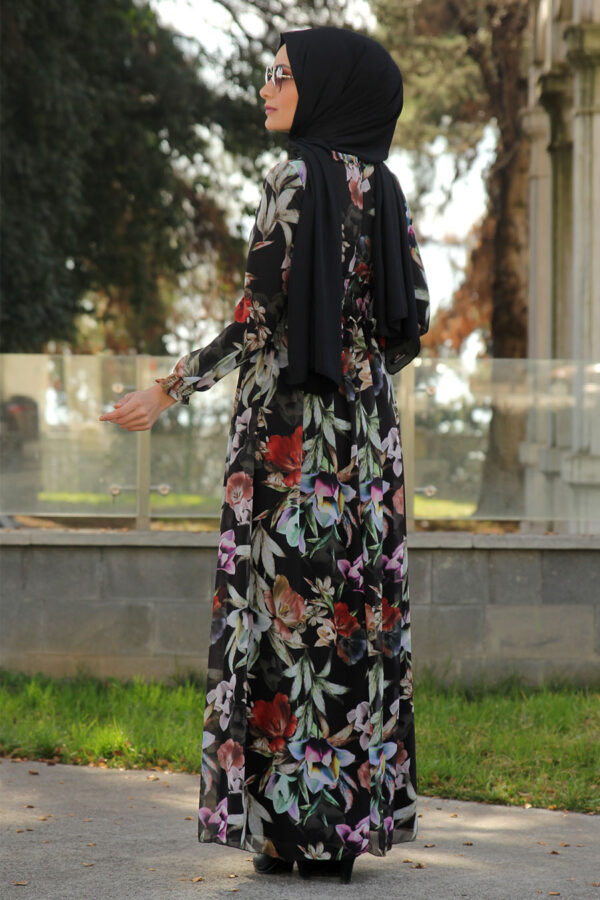 FLOWER PATTERNED BLACK DRESS - Image 2