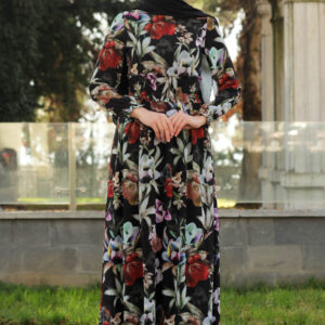 FLOWER PATTERNED BLACK DRESS