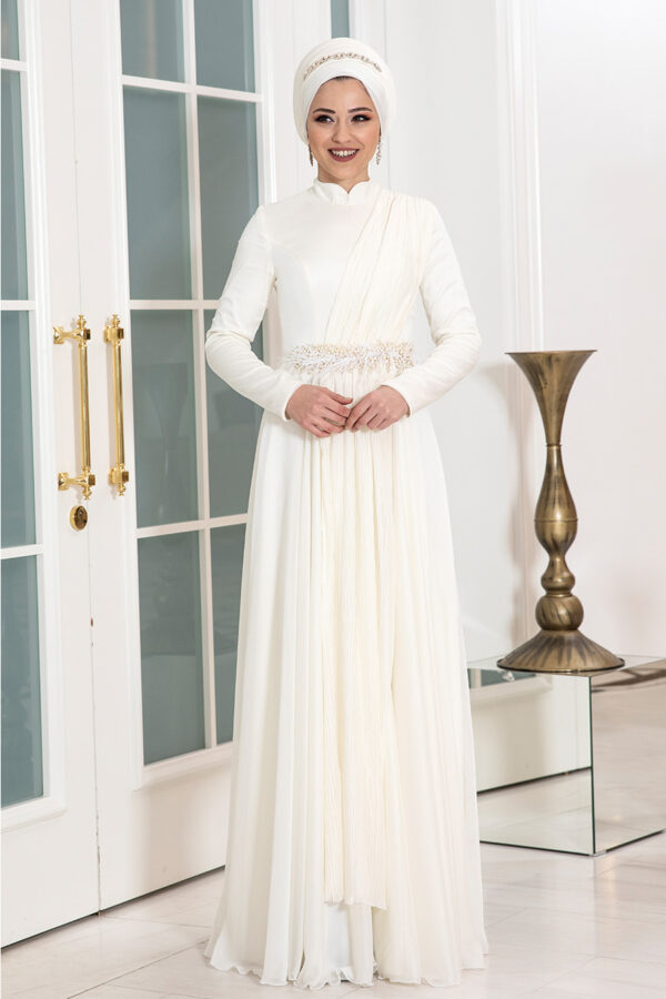 Elegant Light Beige Evening Dress - Image 3