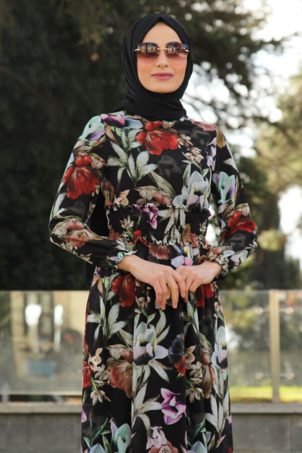 FLOWER PATTERNED BLACK DRESS - Image 3