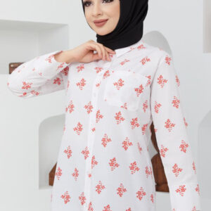 Flower Patterned Coral Color Tunic